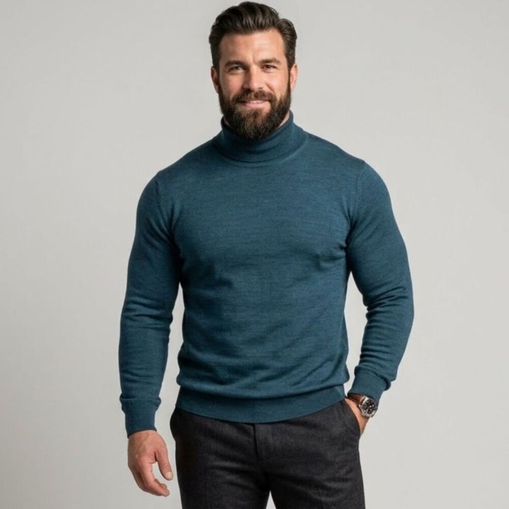 Meraki Premium Merino Wool Turtleneck Machine Washable Sweater Warm Teal SZ 2XL